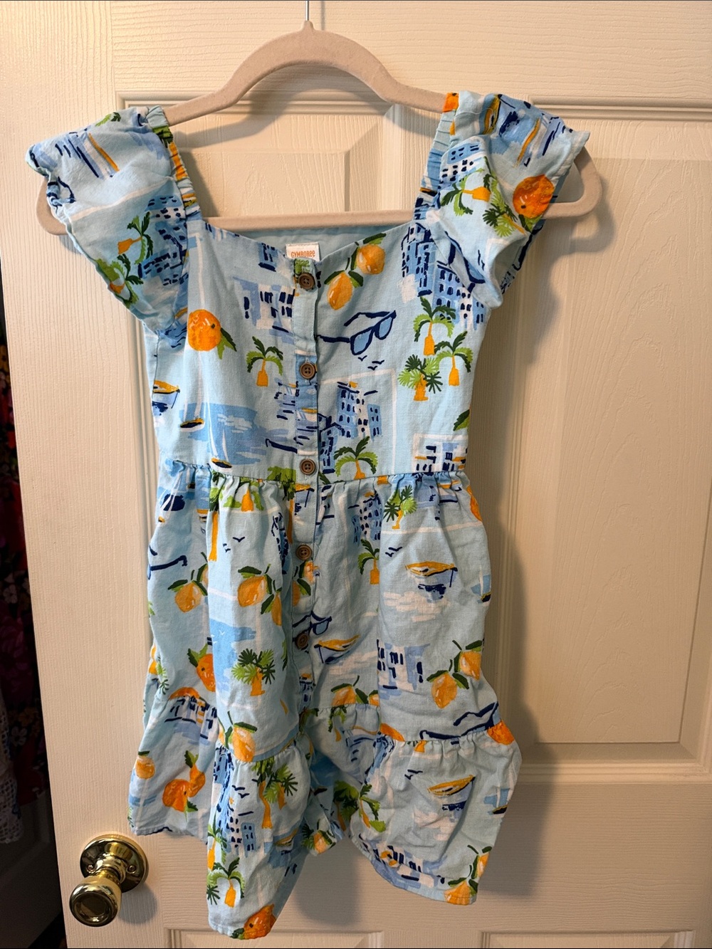 Girls Gymboree Light Blue Lemon Print Ruffle linen Dress